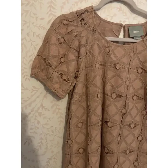 Anthropologie Maeve Beige Lace Puff Sleeve Blouse - Picture 4 of 5